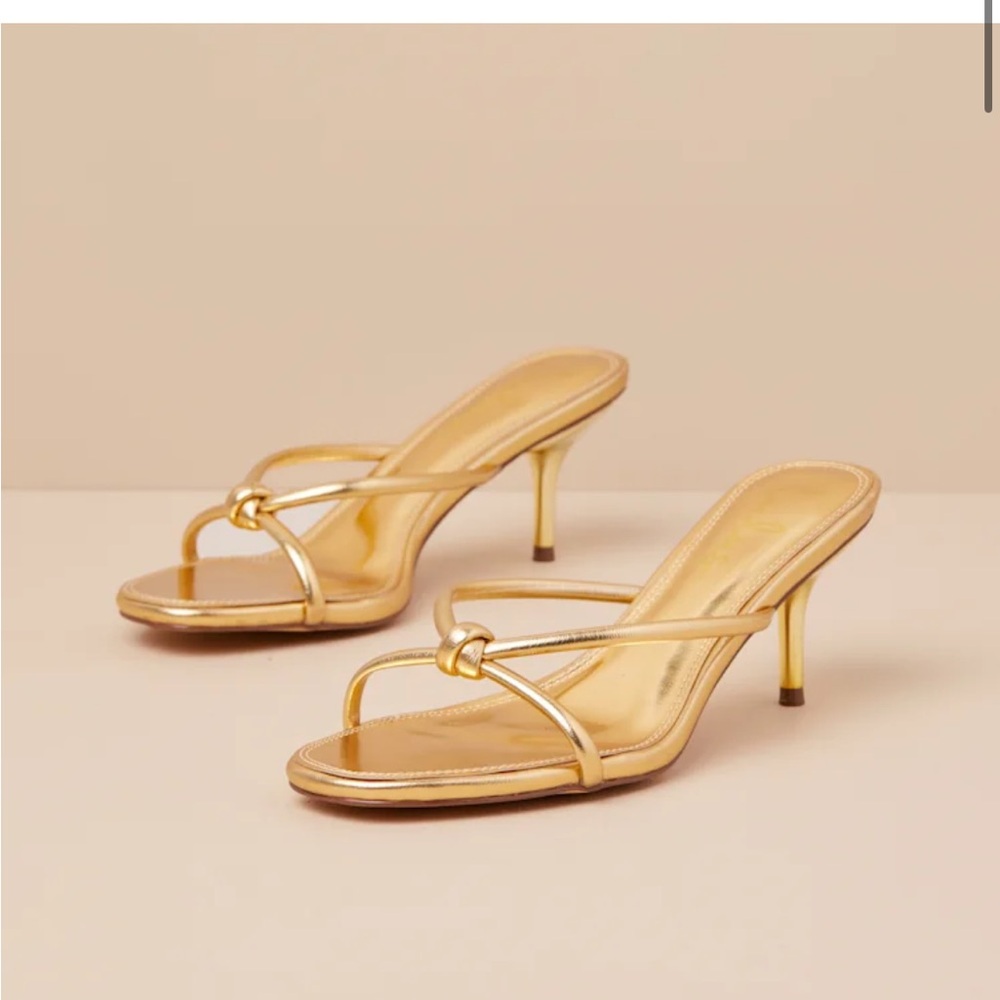 Lulus Victoire Gold Knotted Strappy High Heel Slide Sandals